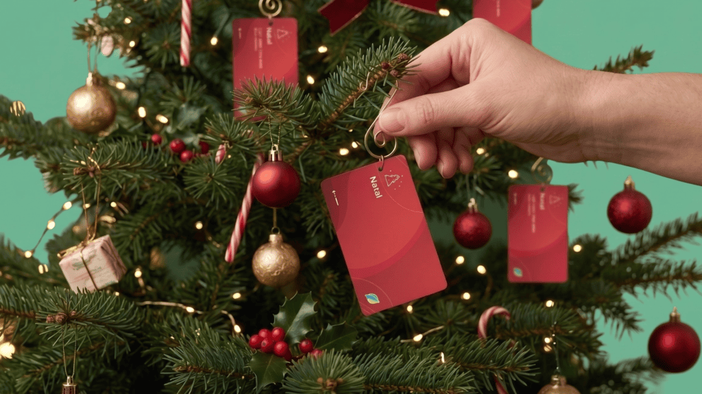 Cartão Natal Eucard em árvore de Natal