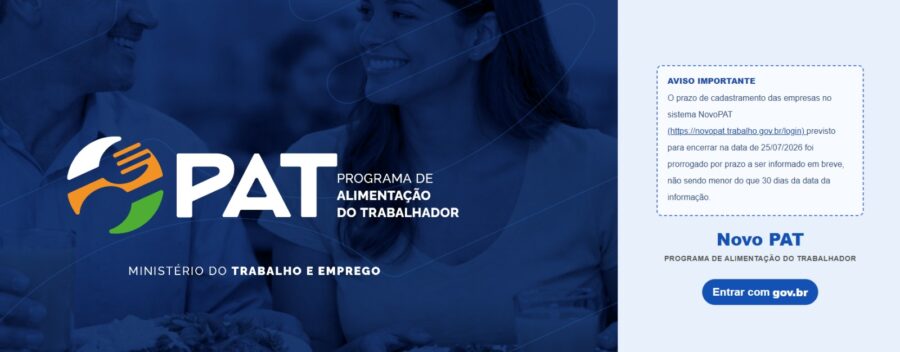 Conforme o comunicado oficial emitido na plataforma de acesso do Novo PAT gerida pelo Ministrio do Trabalho e Emprego MTE o prazo original para o recadastramento do PAT inicialmente estipulado para 25 de julho de 2026 sofreu prorrogao A diretriz governamental estabelece que a nova data limite ser comunicada com um aviso prvio mnimo de 30 dias Sob a tica da governana corporativa essa janela adicional no configura um relaxamento das exigncias regulatrias mas sim a ltima oportunidade operacional para que as diretorias financeiras estruturem a migrao tecnolgica sem risco de autuaes ou perda de dedues tributrias